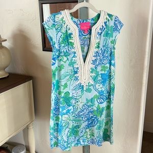 Lilly Pulitzer Cap Sleeve Dress/Cover Up - Size XS - Turquoise, Green and White